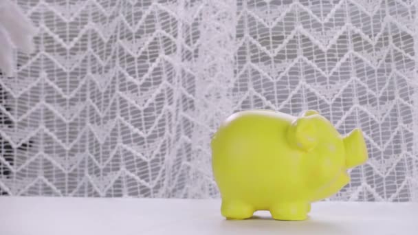 Euro Banknote Yellow Piggy Bank Closeup High Quality Footage — Video Stock