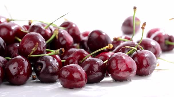 Sweet Red Cherries Being Sprayed Water High Quality Footage — Vídeos de Stock