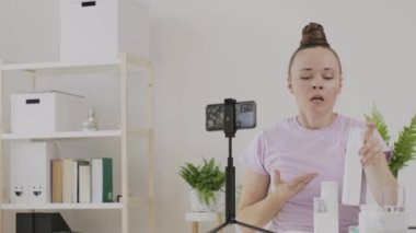 Cosmetologist blogger is making publicity. High quality 4k footage