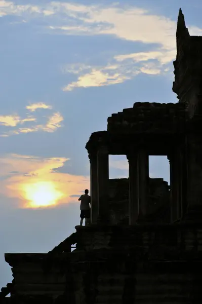 Solnedgång templet angkor wat Kambodja — Stockfoto