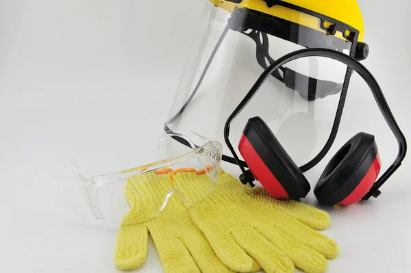 Safety gloves, safety Goggle , Helmet and earmuffs — Stock Photo, Image
