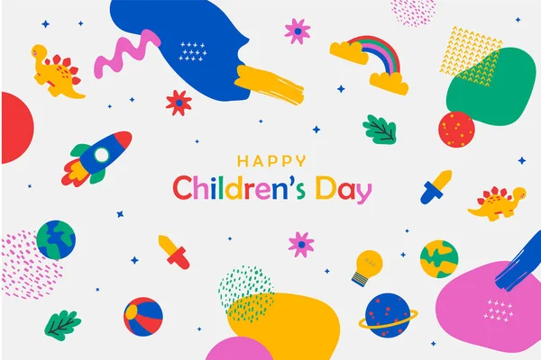 Mano Dibujado Mundo Plano Día Los Niños — Archivo Imágenes Vectoriales