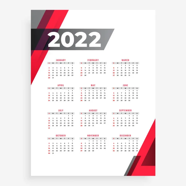 2022 Résumé Nouvelle Année Calendrier Modèle Conception — Image vectorielle