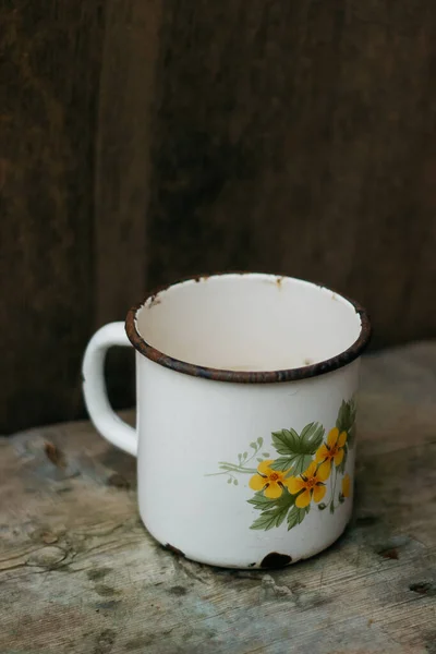 Empty Cup Tea Wooden Table — Fotografia de Stock