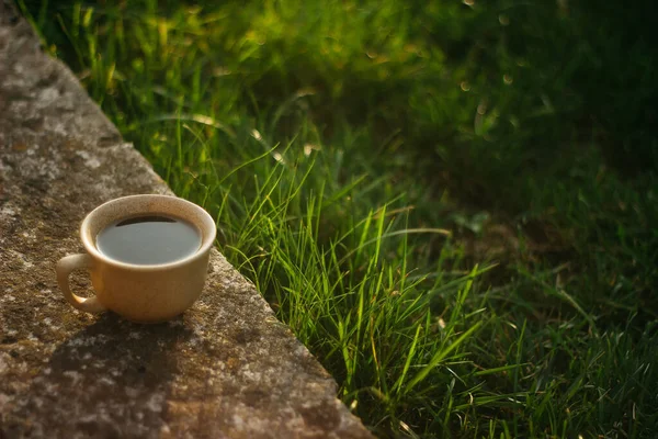 a cup of coffee on the background of the sunset.cup of coffee in the sunset