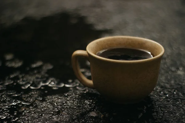 Чашку Кофе Утром Кофе Эспрессо Каша Тёмном Фоне — стоковое фото