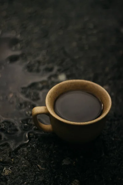 Filiżankę Kawy Rano Kawa Espresso Kawa Owsiana Ciemnym Tle — Zdjęcie stockowe