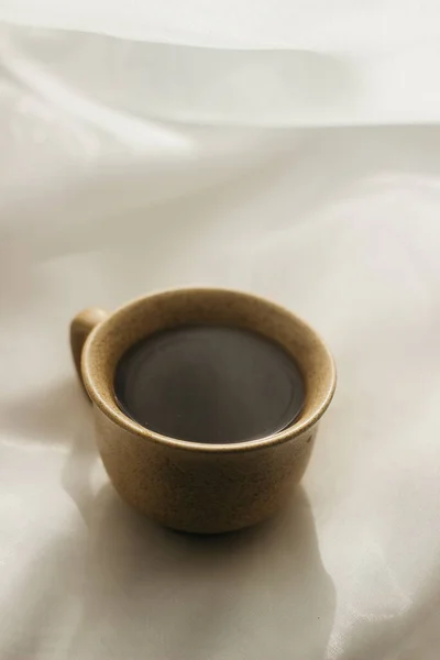 Tasse Kaffee Morgen Espresso Kaffee Kaffeebrei Auf Weißem Hintergrund Eine — Stockfoto