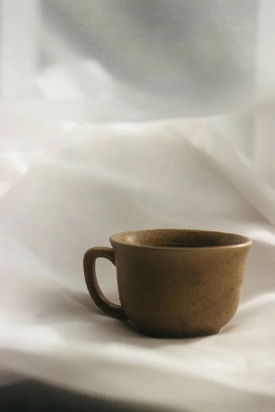 Tasse Kaffee Morgen Espresso Kaffee Kaffeebrei Auf Weißem Hintergrund Eine — Stockfoto