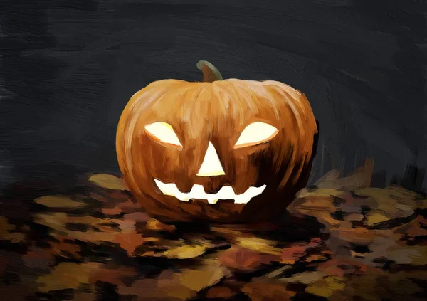Digital Painting Scary Pumpkin Halloween Acrylic Art Illustration — Stock Photo, Image