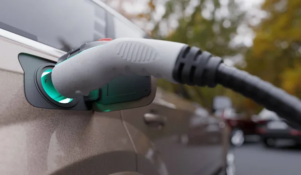 Carga Batería Del Vehículo Eléctrico Con Fuente Alimentación Fuel Plug — Foto de Stock