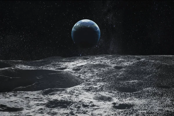Kilátás Földre Holdról Kép Elemeit Nasa Bocsátotta Rendelkezésre Kiolvasztott Illusztráció — Stock Fotó