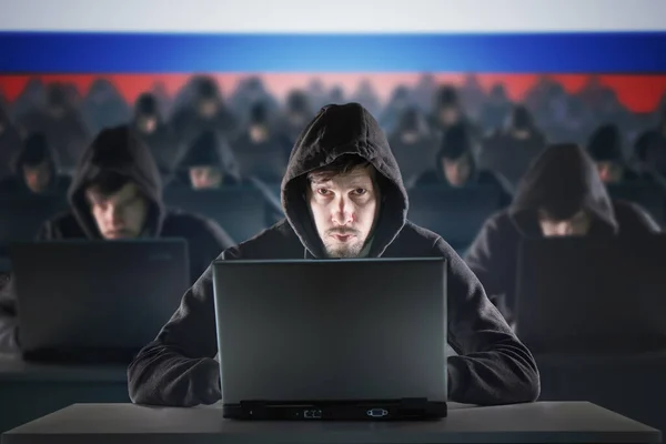 Molti Hacker Della Troll Farm Russa Concetto Sicurezza Privacy — Foto Stock