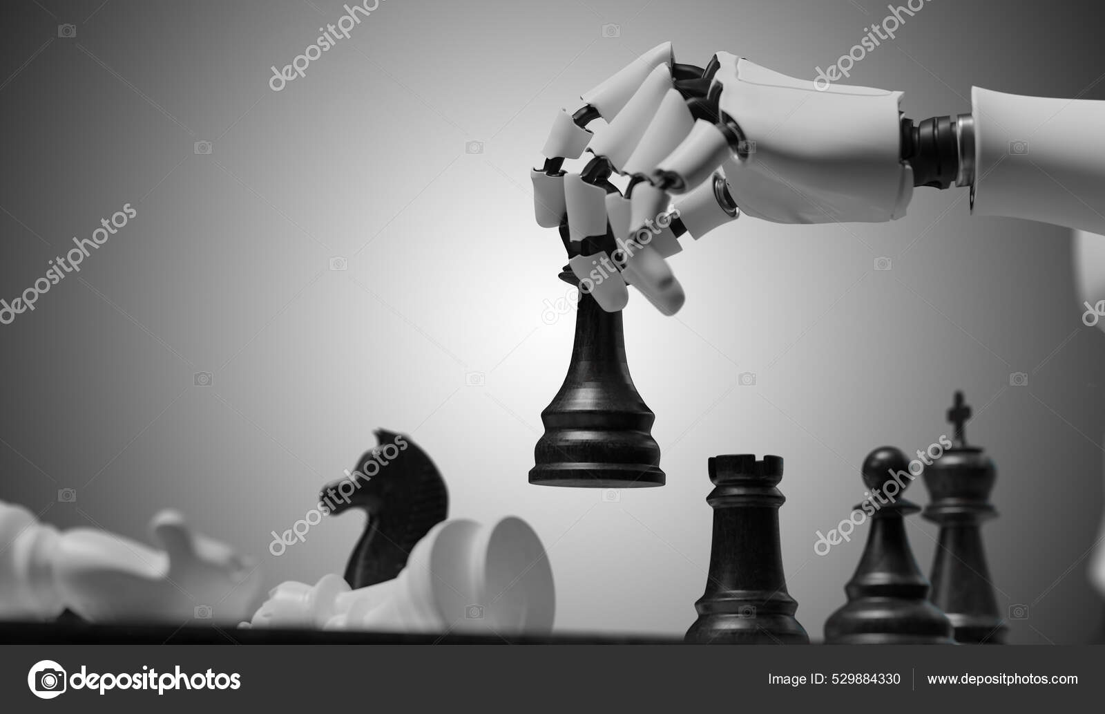 Humanoid Robot Playing Chess Artificial Intelligence Concept Rendered ...