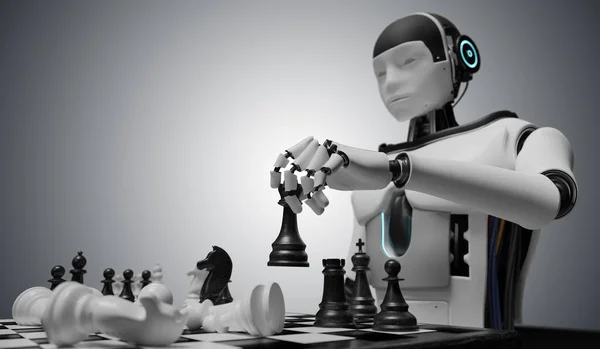 Гуманоид Играет Шахматы Концепция Искусственного Интеллекта Рендеринг — стоковое фото