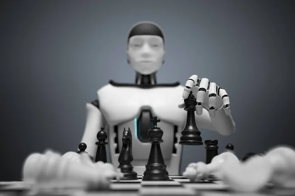 Premium AI Image  Robot With Humanlike Face Playing Chess Against Computer  Screen Displaying Virtual Opponent Generative AI