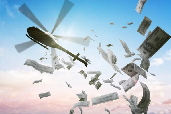 Helicopter Dropping Money Financial Stimulus Economy Rendered Illustration — Stockfoto