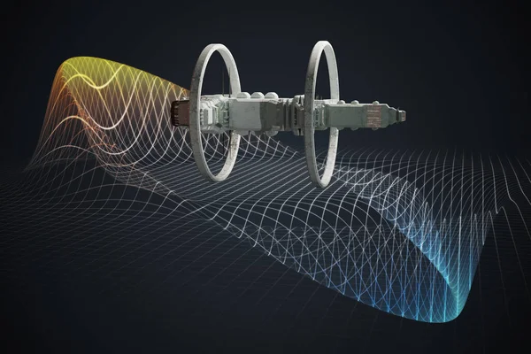 Nava Spatiala Unitate Warp Spatiu Hiper Curbat Ilustrație Redată — Fotografie, imagine de stoc