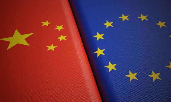 Прапори Китаю Європейського Союзу Візуалізований — стокове фото