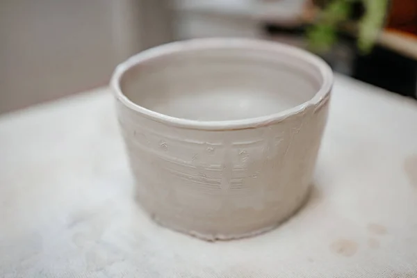 Clay Csésze Készült Szürke Agyag Közelkép — Stock Fotó