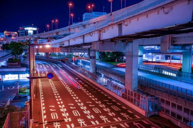Yokohama karayolu gece görüşü. Çekim yeri: Yokohama-şehir kanagawa ili