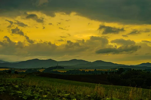 Sonnenuntergang Mit Wiese Hokkaido Drehort Hokkaido Biei Cho — Stockfoto