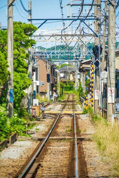 Linha Ferroviária Elétrica Ilha Jiango Paisagem Urbana Kamakura Localização Tiroteio — Fotografia de Stock