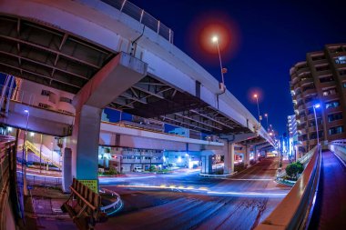 Yokohama karayolu gece görüşü. Çekim yeri: Yokohama-şehir kanagawa ili