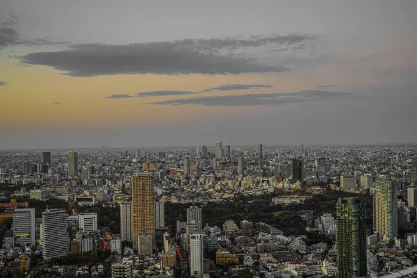 Widok Zachód Słońca Wieczorem Widok Miasto Centrum Tokio Strzelanie Lokalizacja — Zdjęcie stockowe