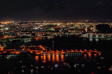 Yokohama Şehir Kulesi 'nden gece görüşü. Çekim yeri: Yokohama-şehir kanagawa ili