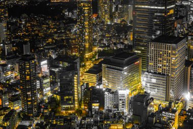 Tokyo 'nun merkezi gece manzarası. Çekim yeri: Tokyo Büyükşehir Bölgesi