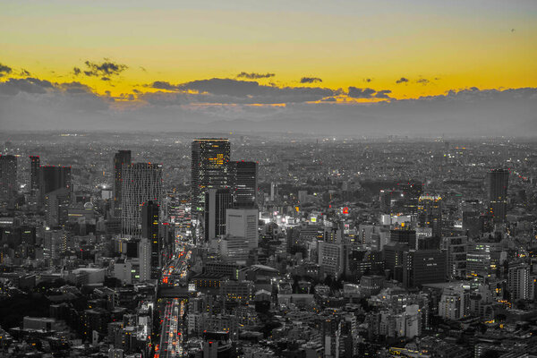 Sunset view and evening view of the city of central Tokyo. Shooting Location: Tokyo metropolitan area