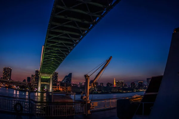 Vista Pôr Sol Com Ponte Arco Íris Localização Tiroteio Tóquio — Fotografia de Stock