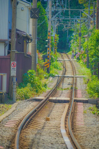 济南岛电气铁路线和卡马库拉市景观 射击地点 神奈川县Kamakura市 — 图库照片