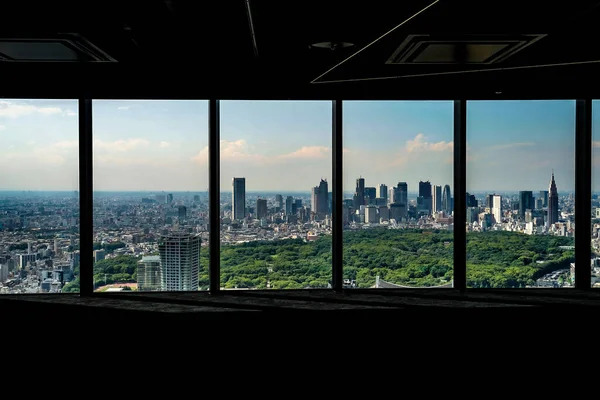 Bâtiment Shinjuku Par Dessus Fenêtre Lieu Tournage Tokyo Région Métropolitaine — Photo