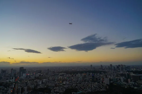 Tokyo Üzerinde Uçan Bir Uçak Haneda Yeni Uçuş Rotası Çekim — Stok fotoğraf