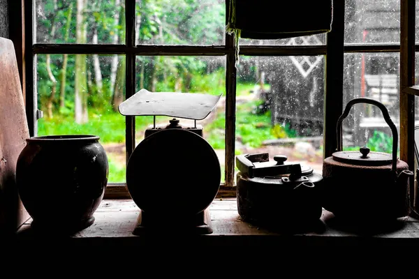 Viele Geschirr Den Fenstern Platziert Drehort Hokkaido Biei Cho — Stockfoto