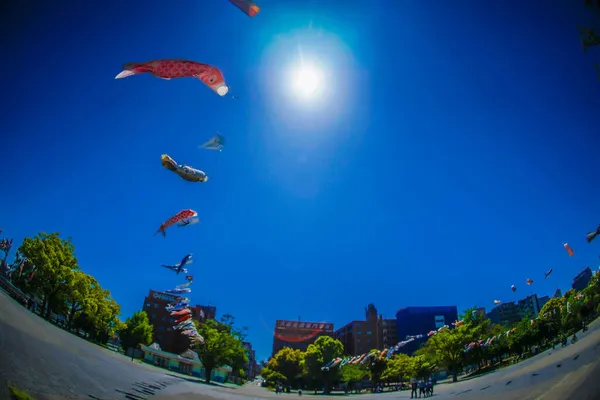 Cielo Azul Serpentín Carpas Ubicación Del Tiroteo Yokohama City Kanagawa — Foto de Stock