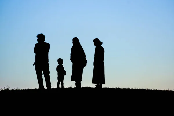 Image Silhouette Personnes Debout Sur Colline Matériau Papier Peint Lieu — Photo