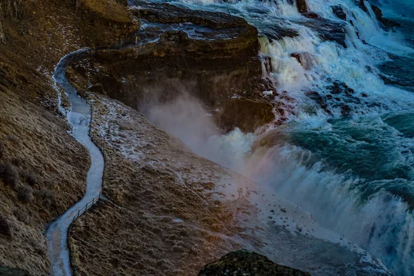 ゴトフォロス滝と朝の光線 撮影場所 アイスランド — ストック写真