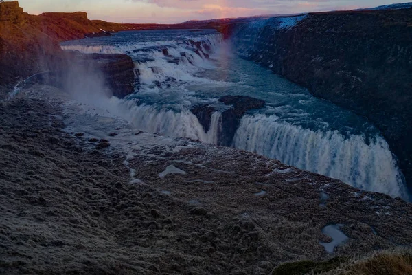 Wodospad Gotorphoss Poranne Promienie Miejsce Fotografowania Islandia — Zdjęcie stockowe