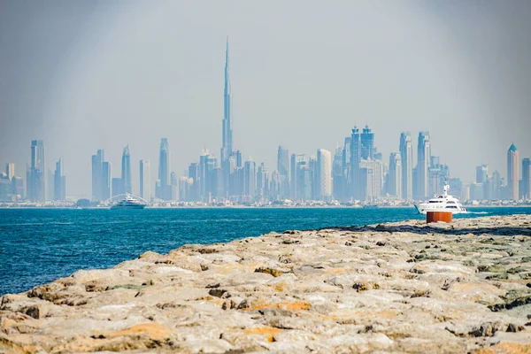 Arranha Céus Navios Palm Jumera Localização Tiro Dubai — Fotografia de Stock