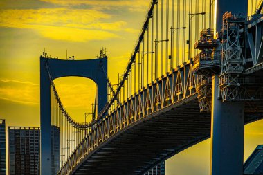 Gökkuşağı köprüsü ve Tokyo 'nun akşam manzarası. Çekim yeri: Minato-ku, Tokyo