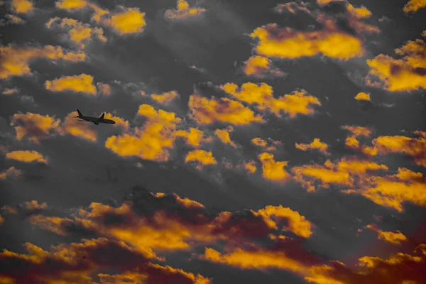 Avion Ciel Crépuscule Lieu Tournage Dubaï — Photo