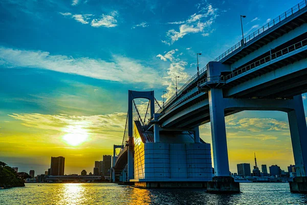 Ponte Dell Arcobaleno Vista Serale Tokyo Luogo Delle Riprese Minato — Foto Stock