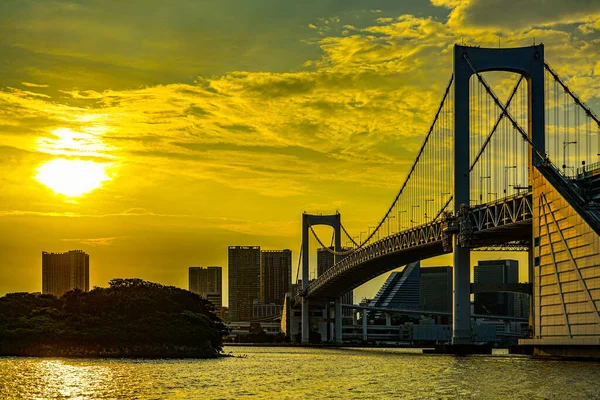 Regenbogenbrücke Und Blick Auf Tokio Abend Drehort Minato Tokio — Stockfoto