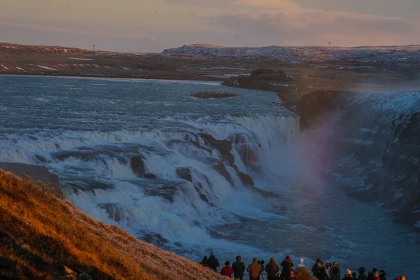 ゴトフォロス滝と朝の光線 撮影場所 アイスランド — ストック写真