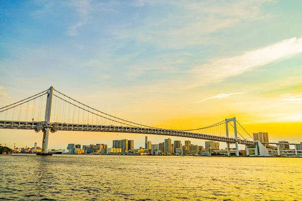 Regenbogenbrücke Und Blick Auf Tokio Abend Drehort Minato Tokio — Stockfoto