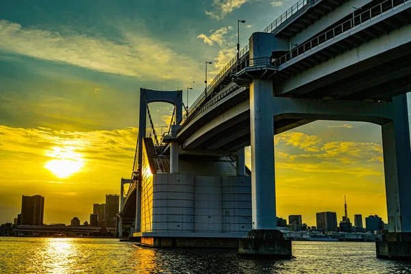 Puente Arco Iris Vista Nocturna Tokio Ubicación Del Disparo Minato — Foto de Stock