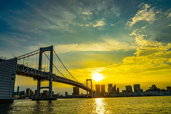 Regenbogenbrücke Und Blick Auf Tokio Abend Drehort Minato Tokio — Stockfoto
